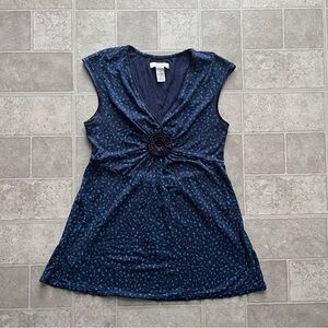 Y2K Alafani Navy blue speckled sleeves flower tank top blouse women’s small